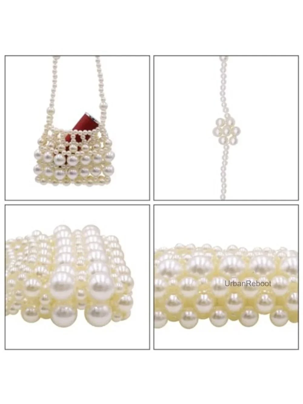 Girls Mini Pearl Clutch Evening Handbag Beaded Shoulder Purse